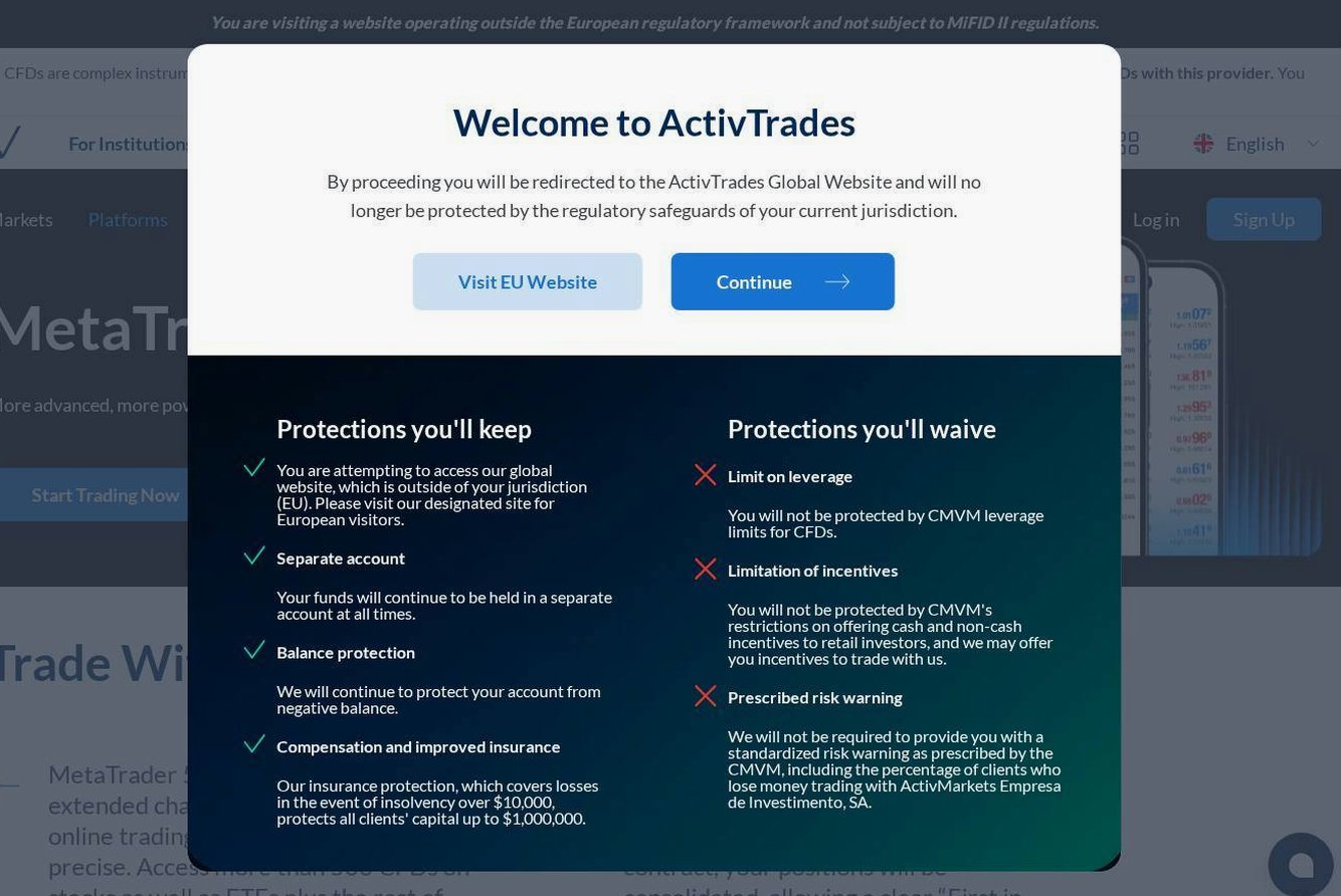 The platform page on the ActivTrades website