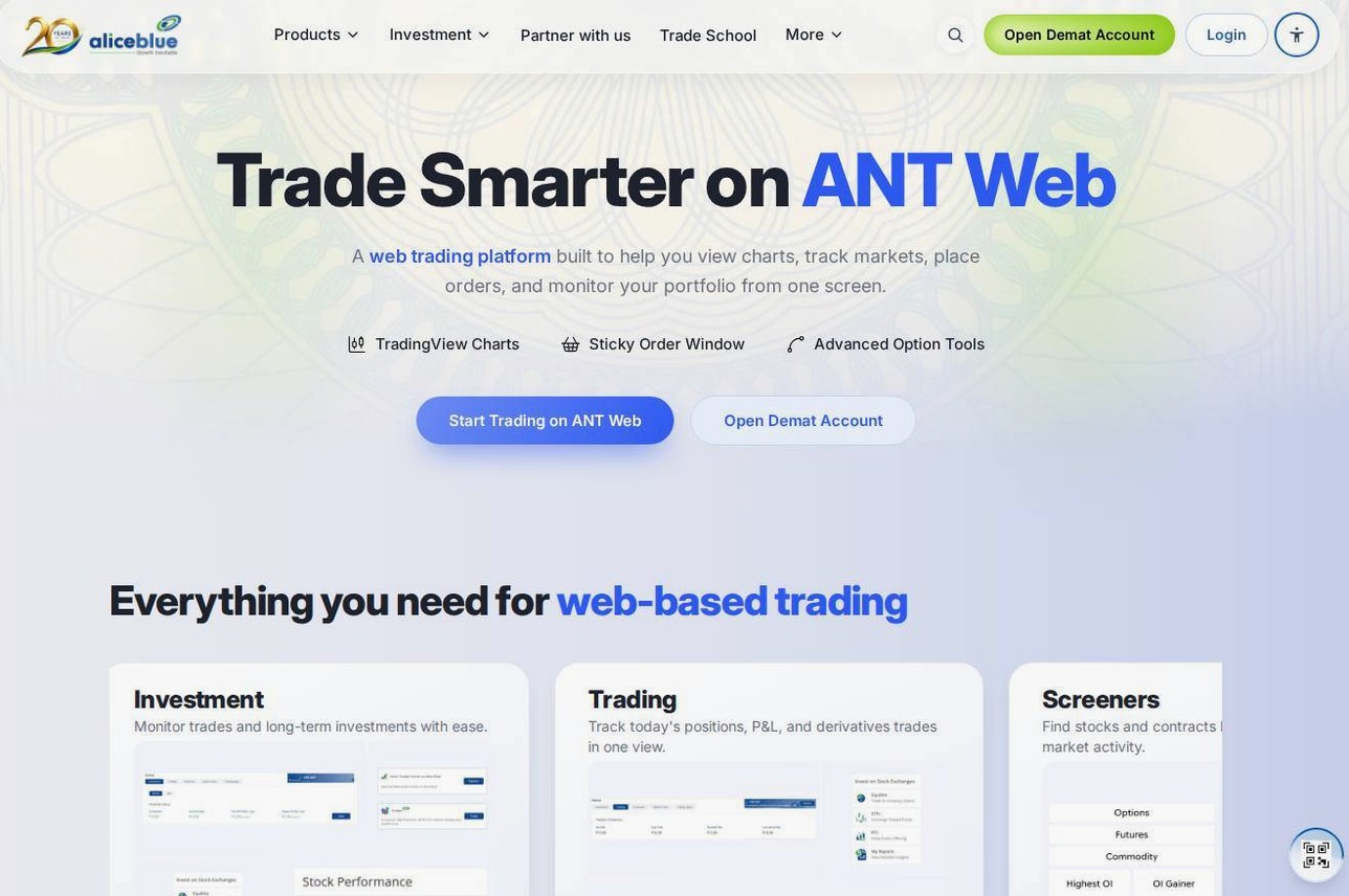 The platform page on the Alice Blue website