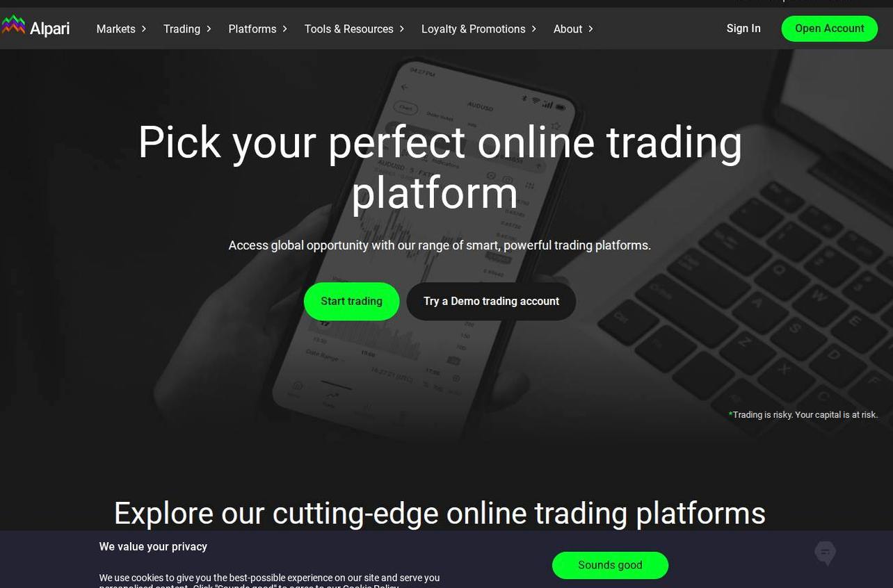 The platform page on the Alpari website
