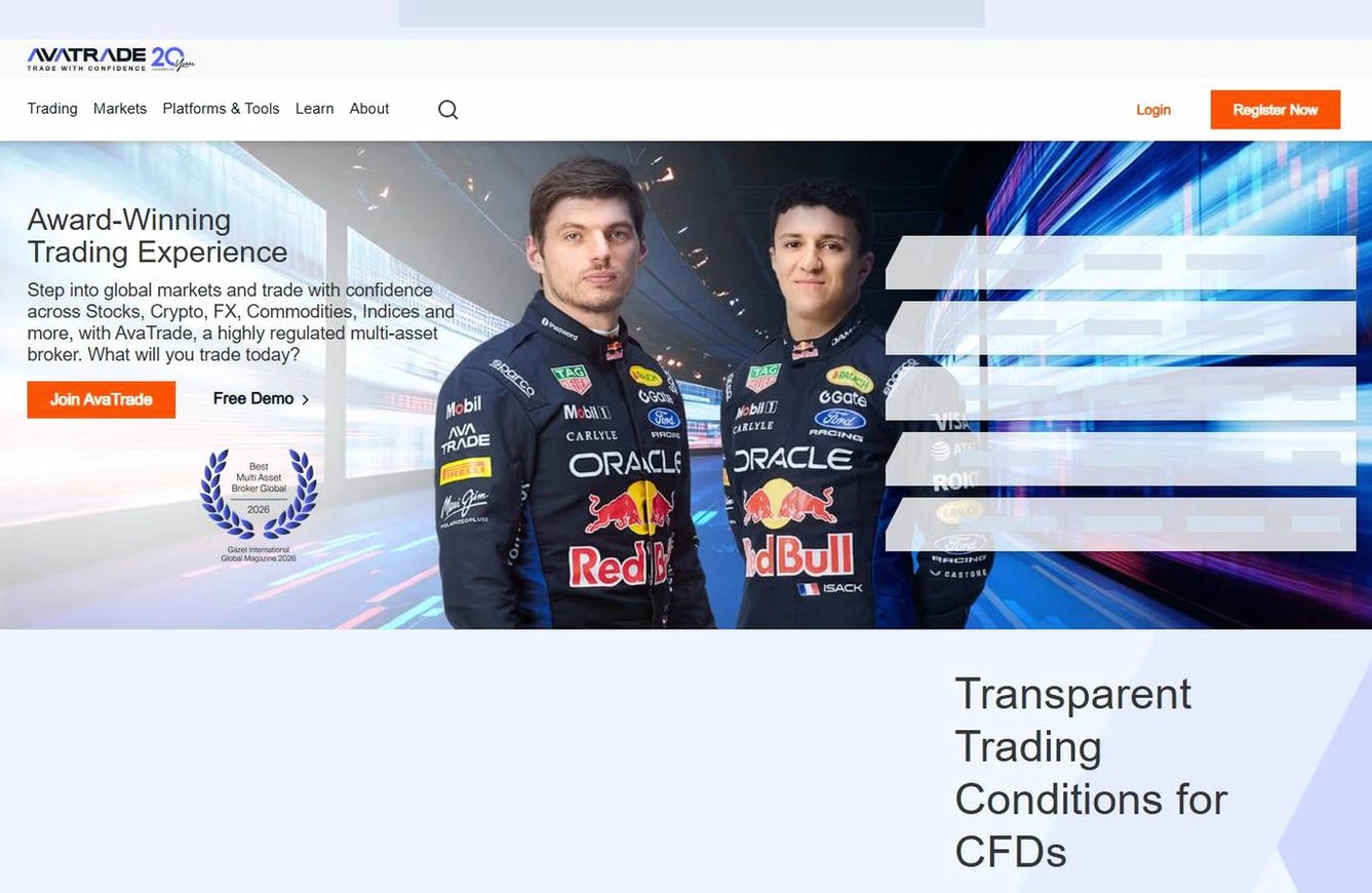 Screenshot of the AvaTrade website