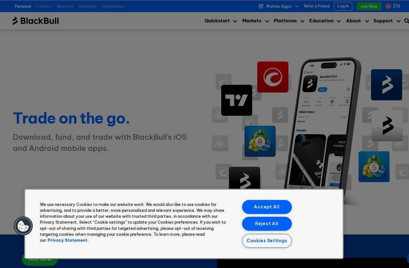 The platform page on the BlackBull Markets website