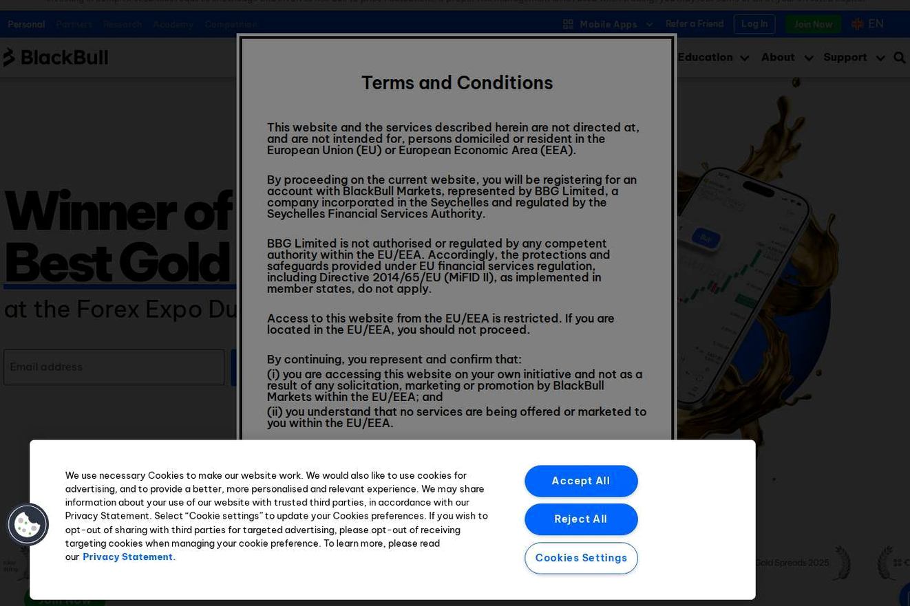 Screenshot of the BlackBull Markets website