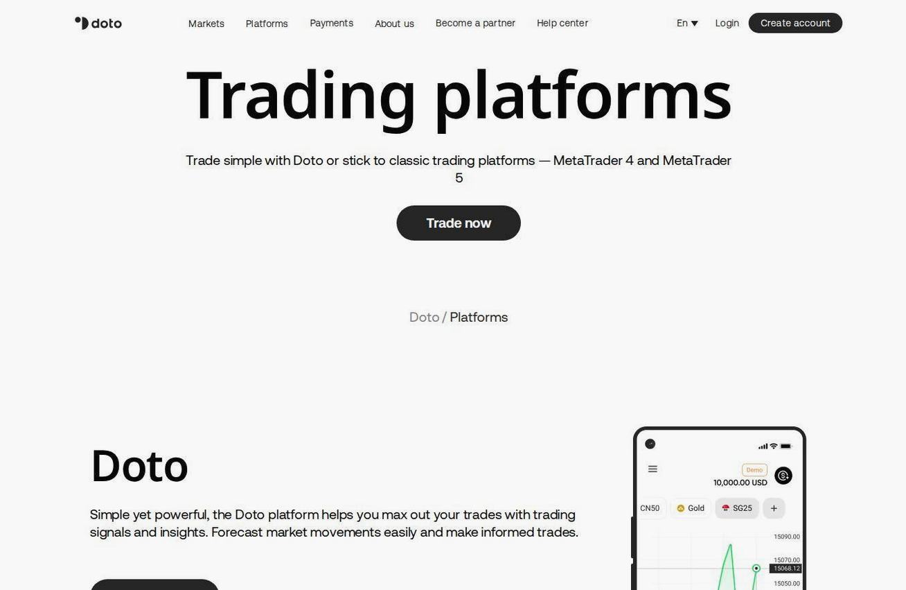 The platform page on the Doto website