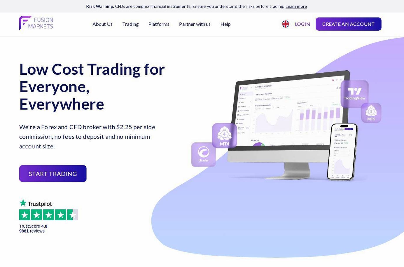 Screenshot of the Fusion Markets website