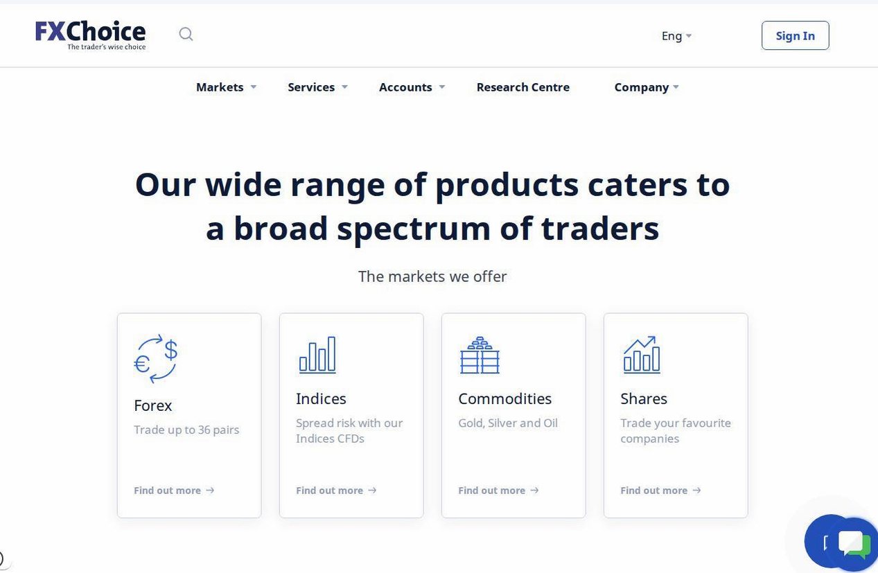 Screenshot of the FXChoice website