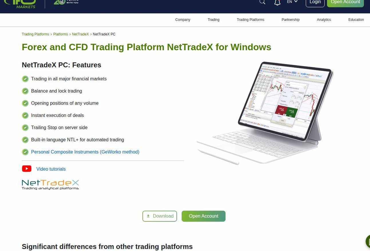 The platform page on the IFC Markets website