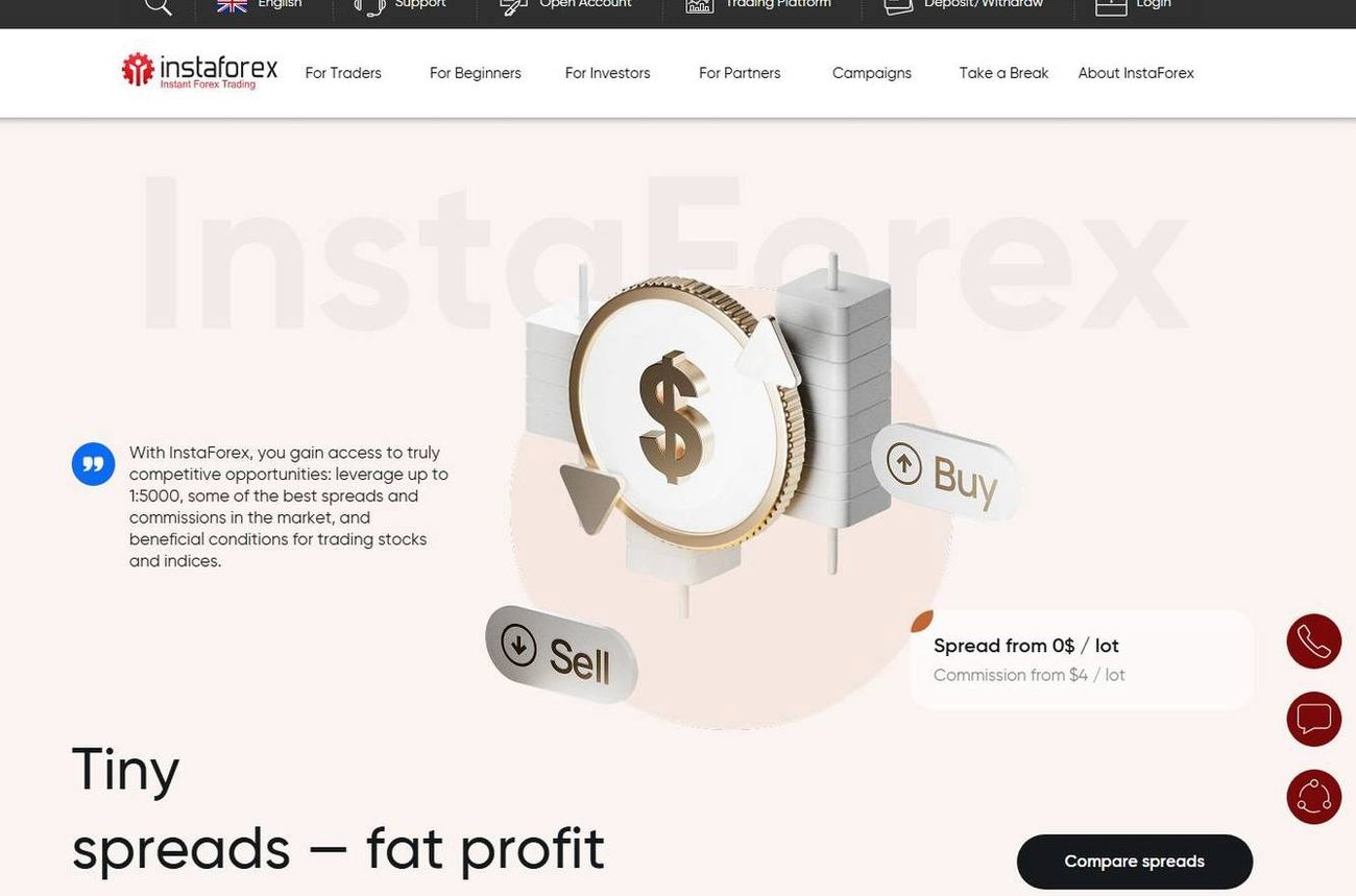 Screenshot of the InstaForex website