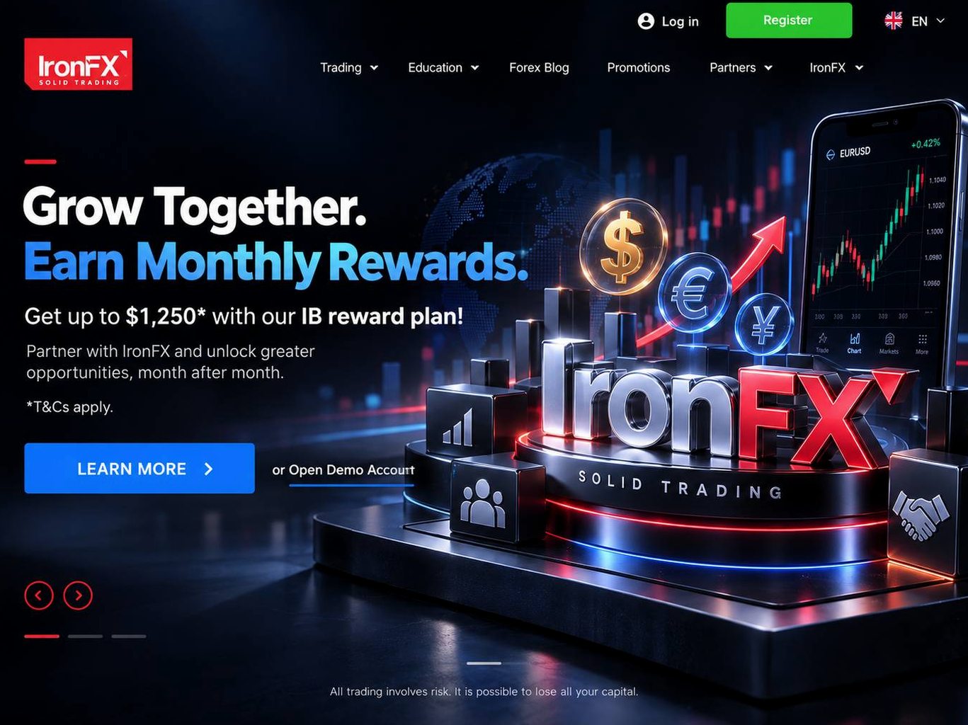 Screenshot of the IronFX website