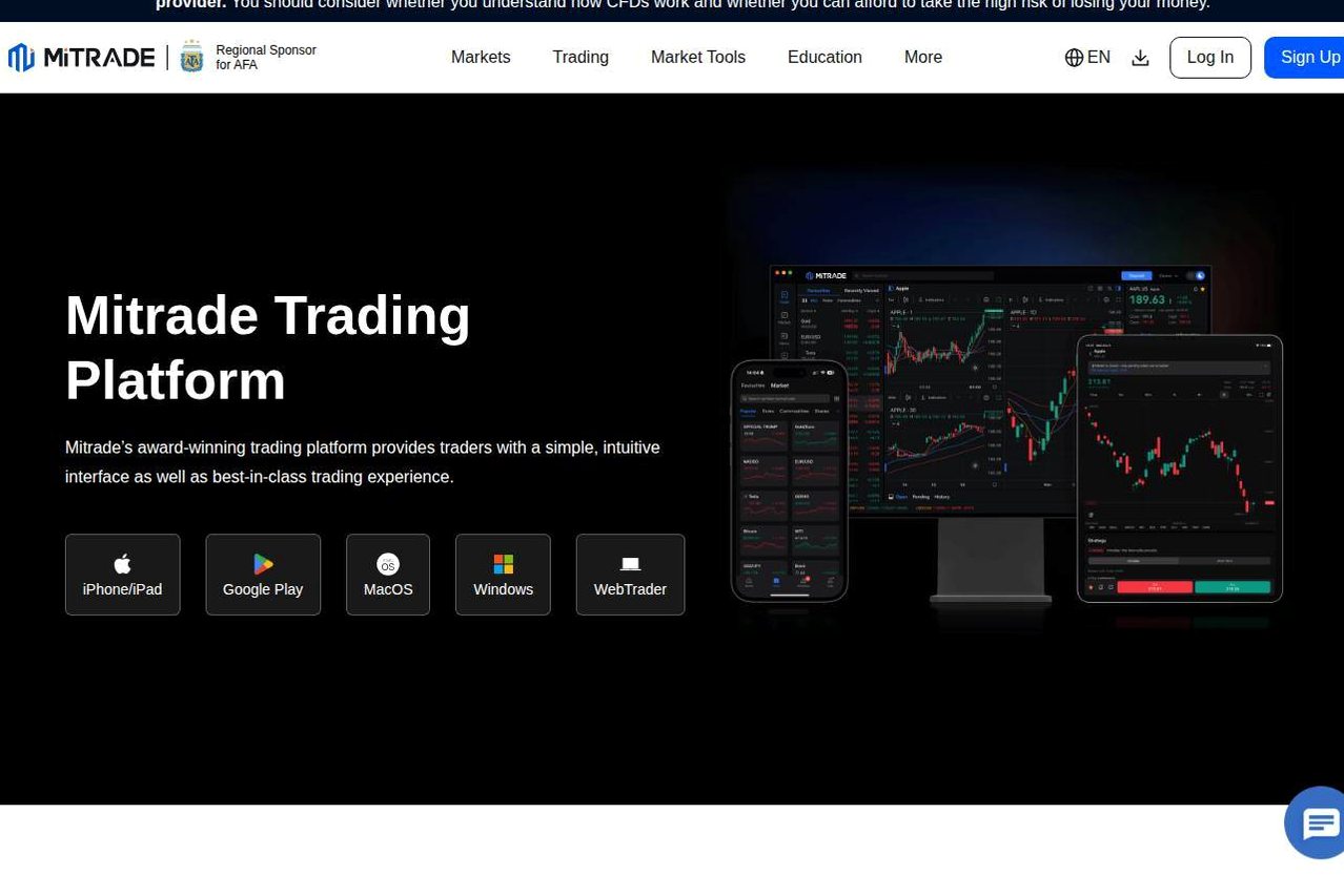 The platform page on the Mitrade website