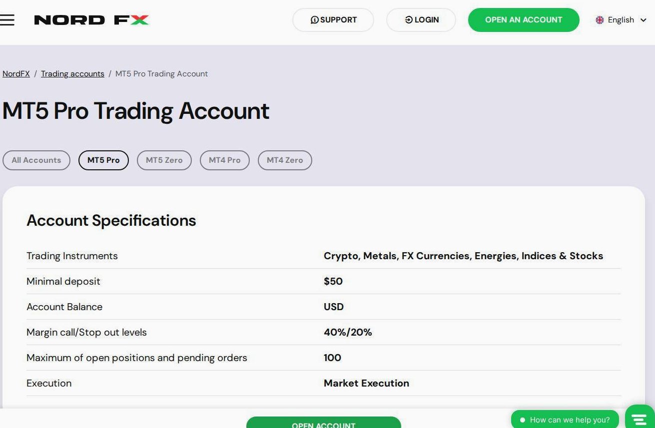 The platform page on the NordFX website