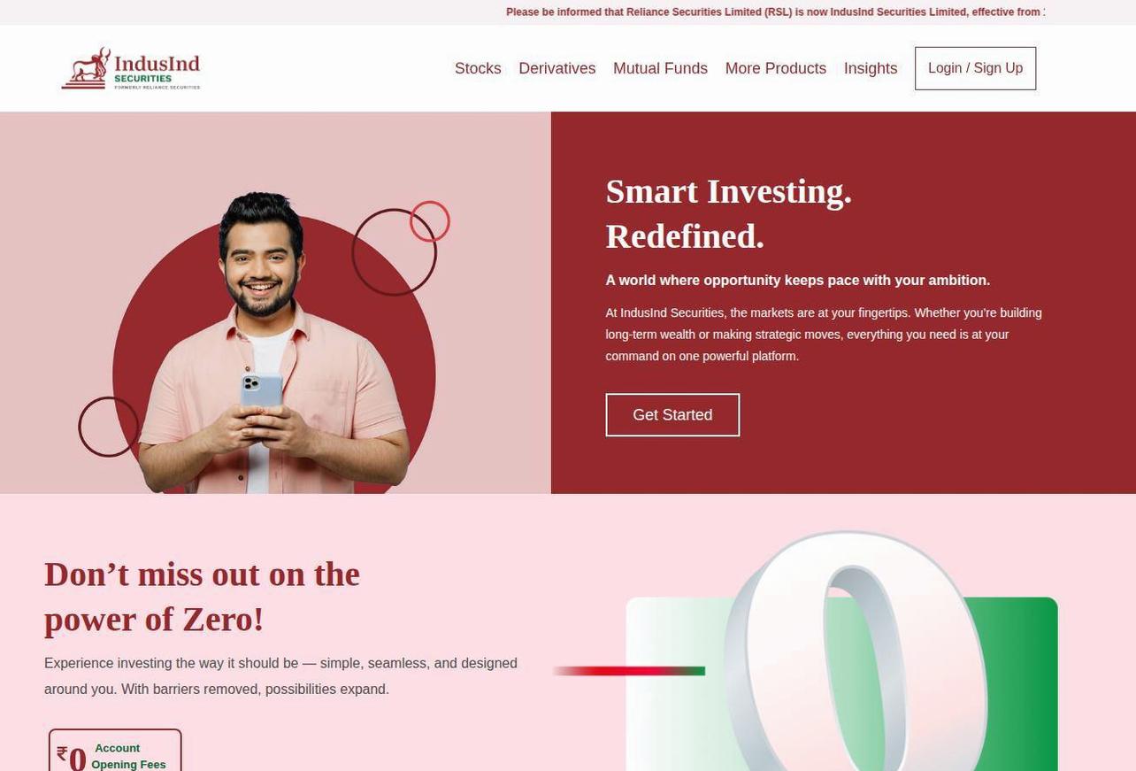 Screenshot of the Reliance Securities website