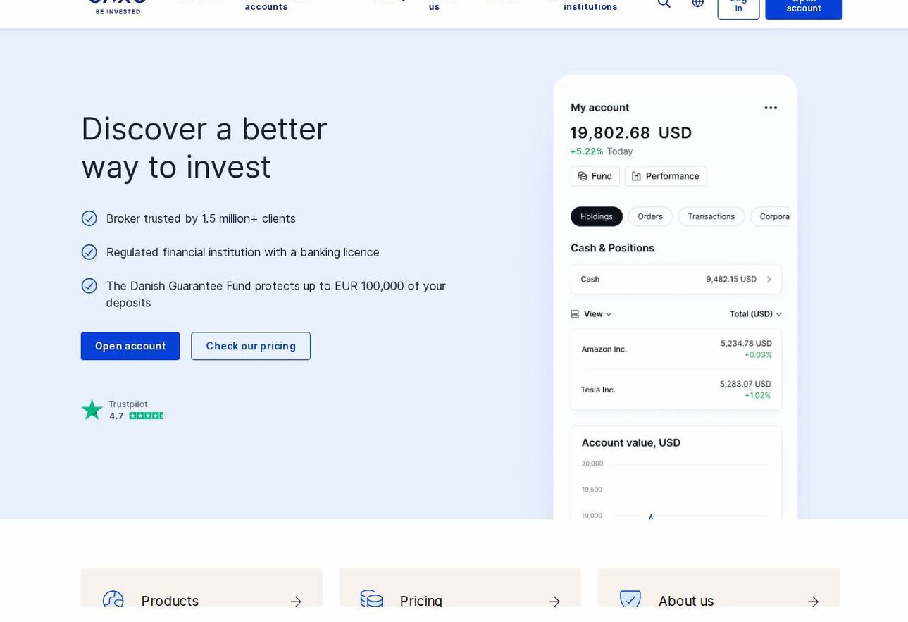 Screenshot of the Saxo Bank website