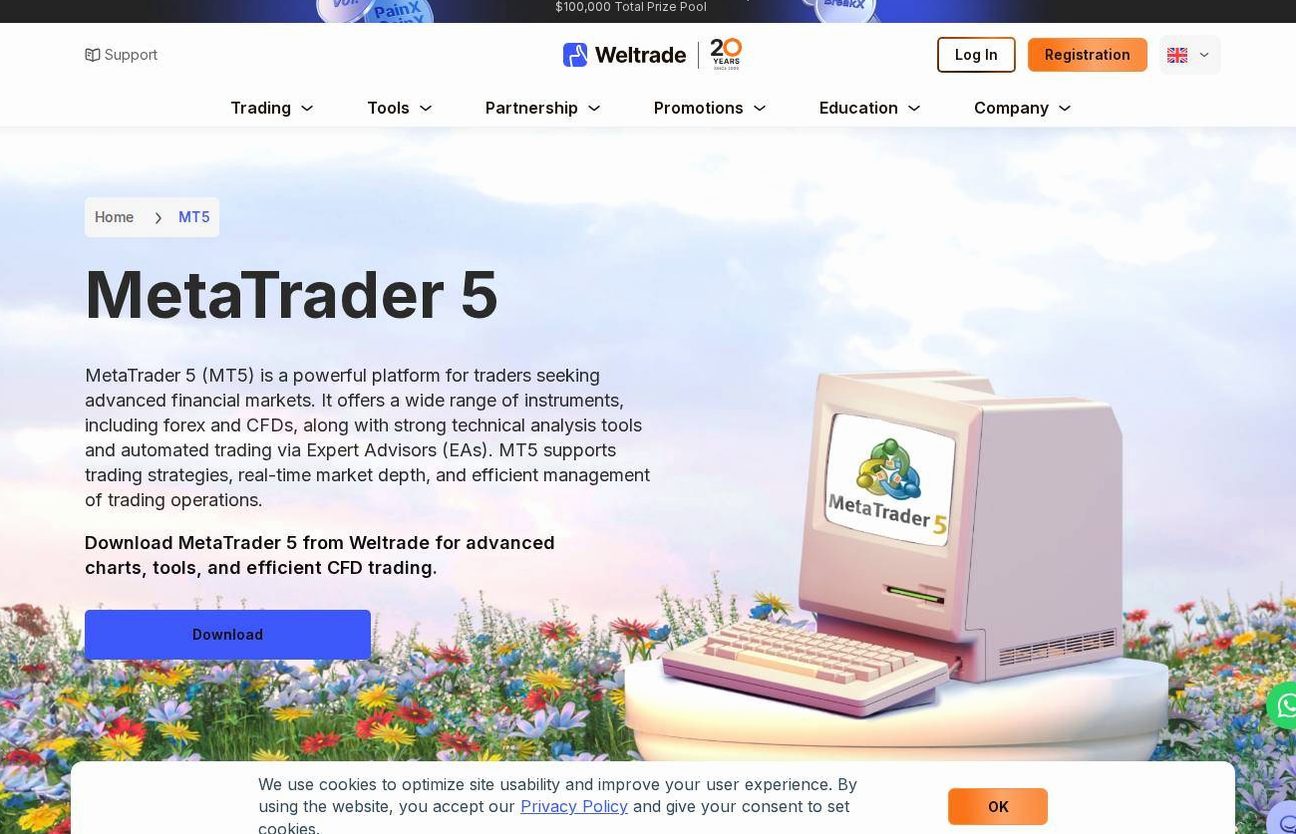 The platform page on the Weltrade website