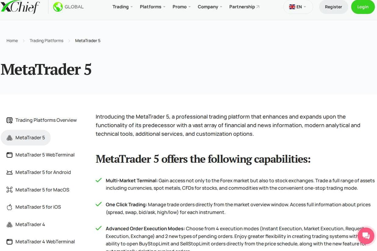 The platform page on the XChief website